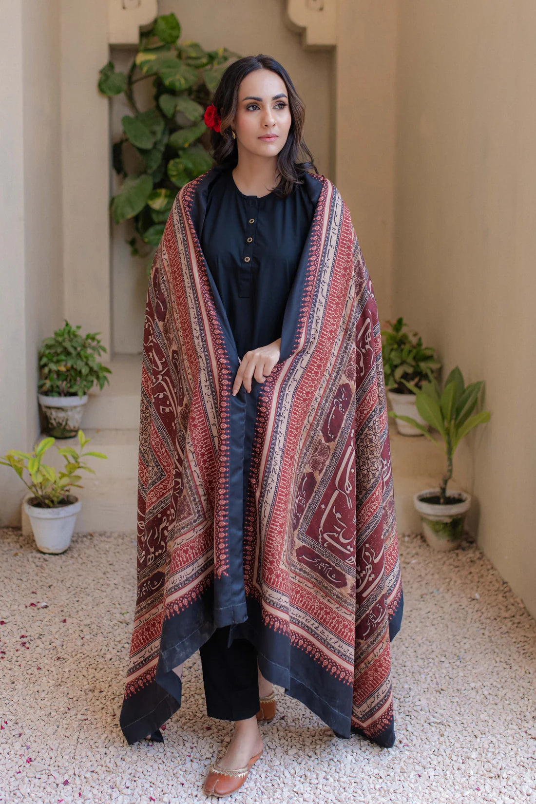 Rashk (Envious Moon) - Maroon & Tan Shawl