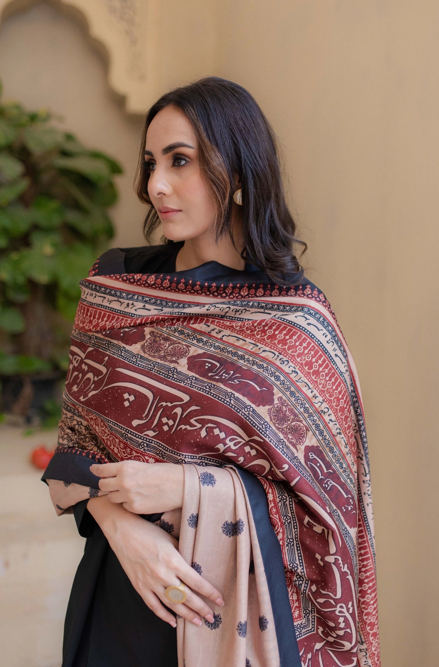 Rashk (Envious Moon) - Maroon & Tan Shawl