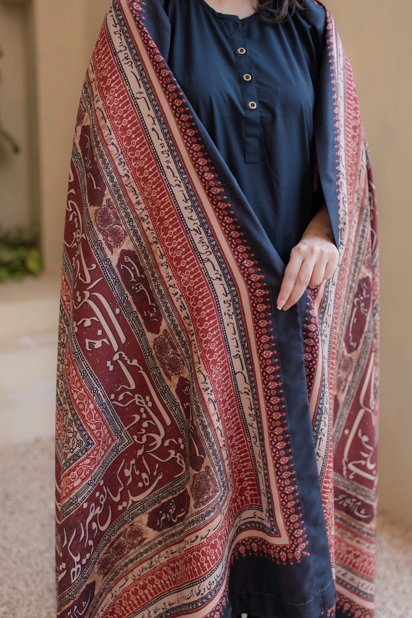 Rashk (Envious Moon) - Maroon & Tan Shawl
