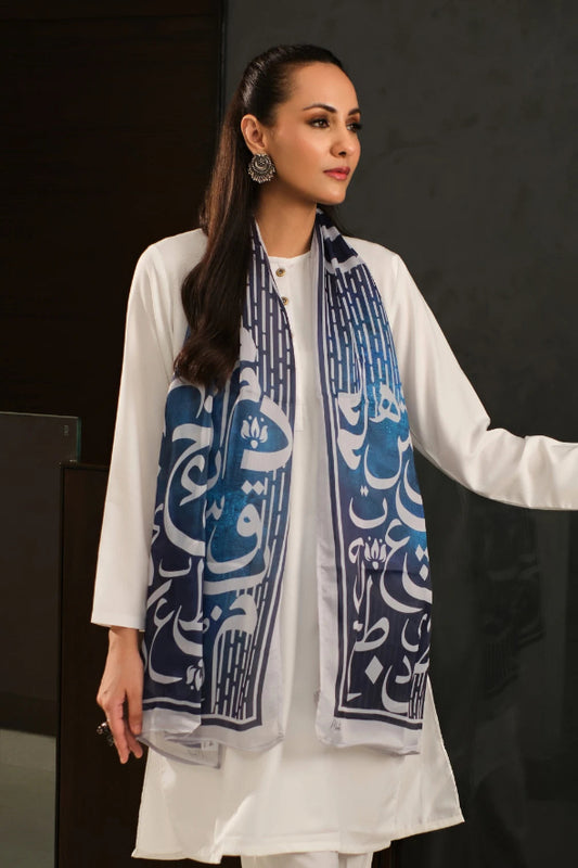 Manto Huroof Shaded Blue Scarf