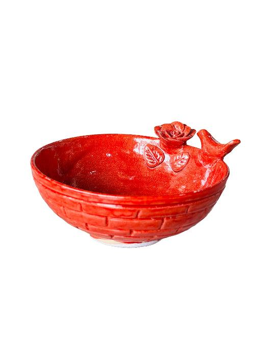 Hala Bird Flower Bricks Bowl Red