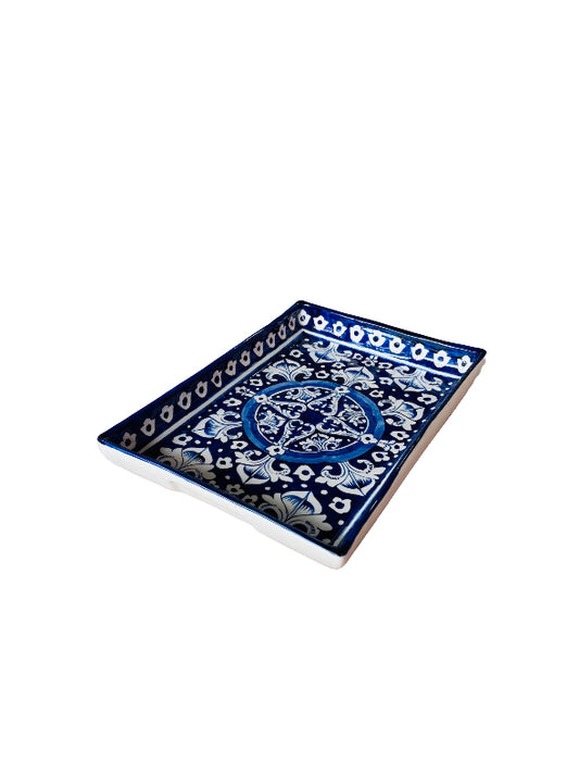 Multan Rectangle Tray Blue White