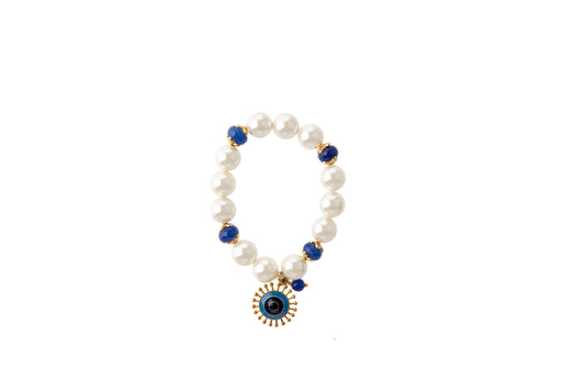 White Pearl with Gold-Plated Silver Enamel Eye Bracelet