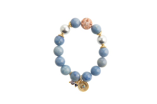 Aventurine Blue with Genuine Pearl Charm Bracelet