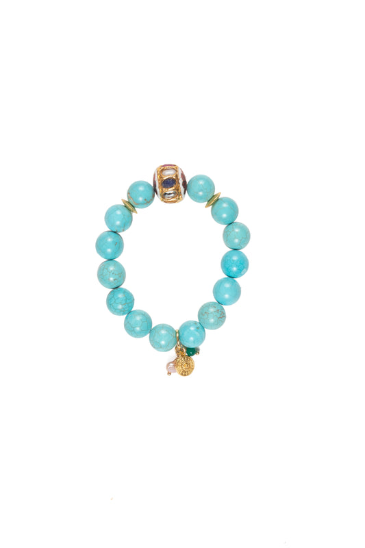 Turquoise Stone with Gold-Plated Charm Bracelet