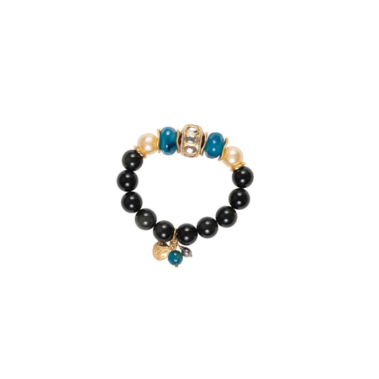 Black Onyx and Agate Bracelet with Mirror Kundan Centerpiece
