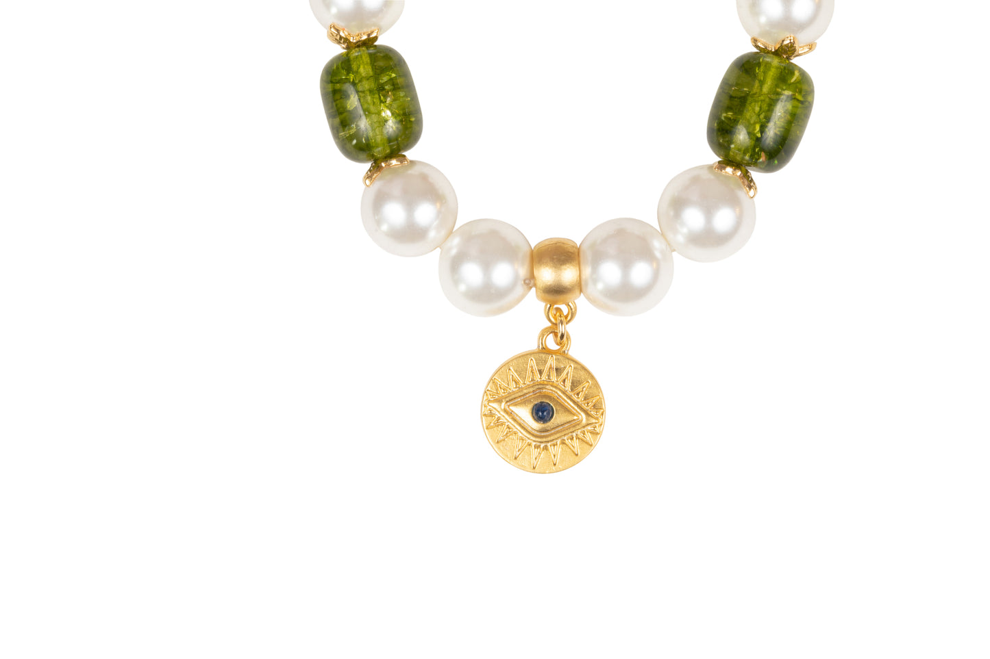 White Shell Pearl with Gold Plated Eye Charm Bracelet