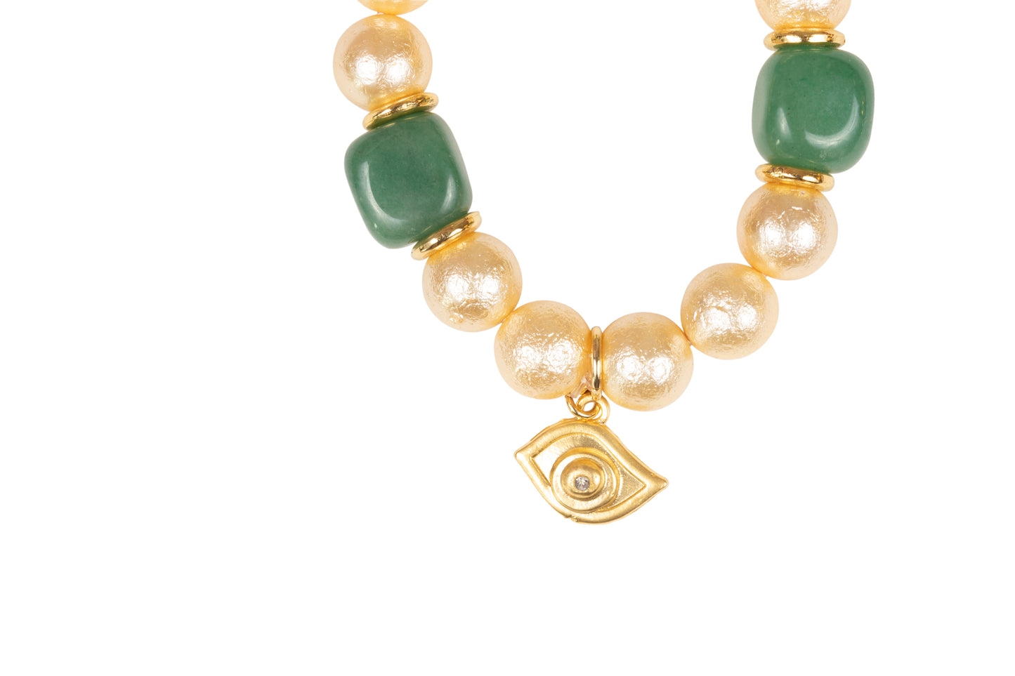 Gold Shell Pearl and Jadeite Bracelet
