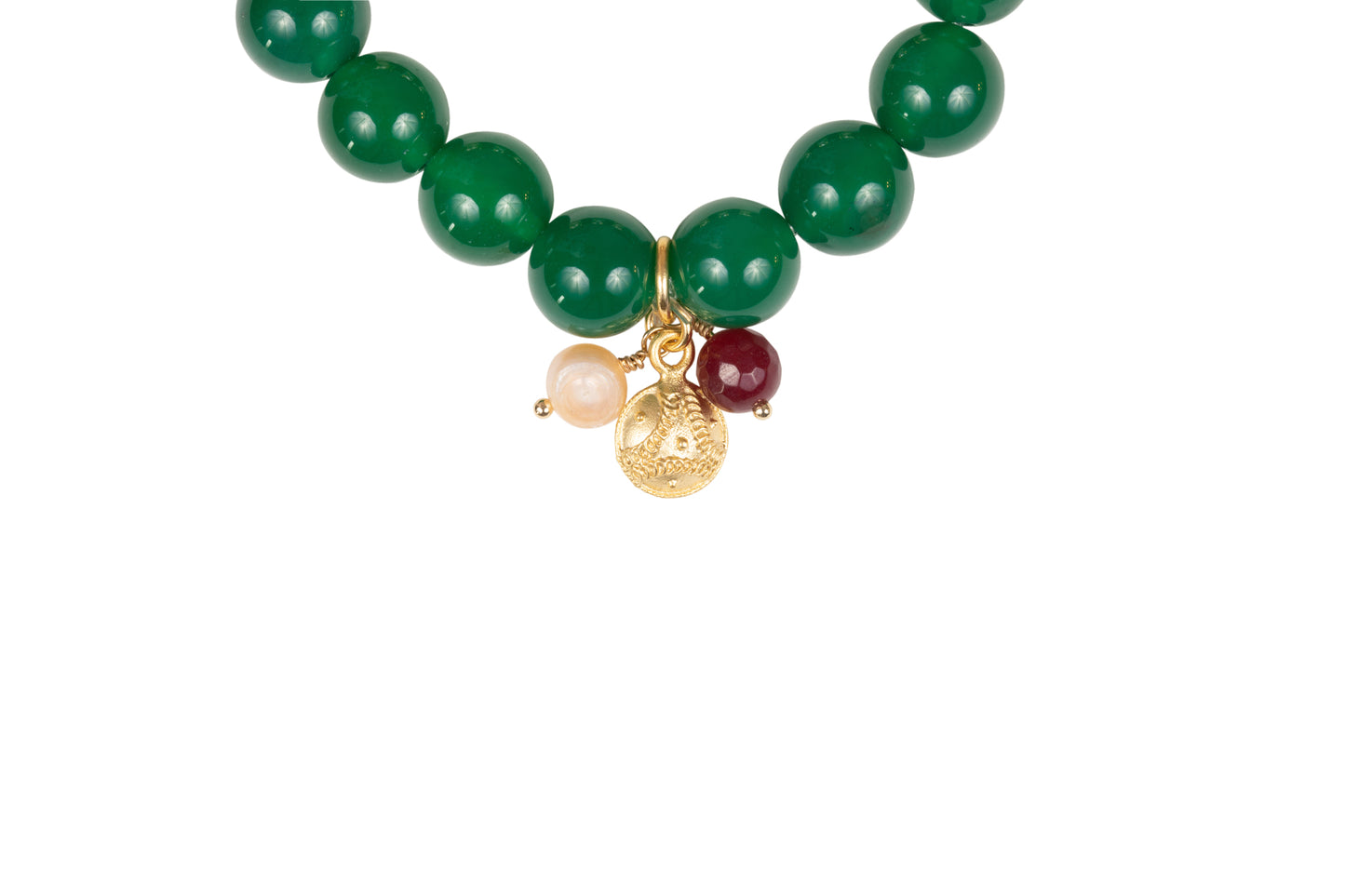 Green Agate with Mirror Kundan Centerpiece Bracelet