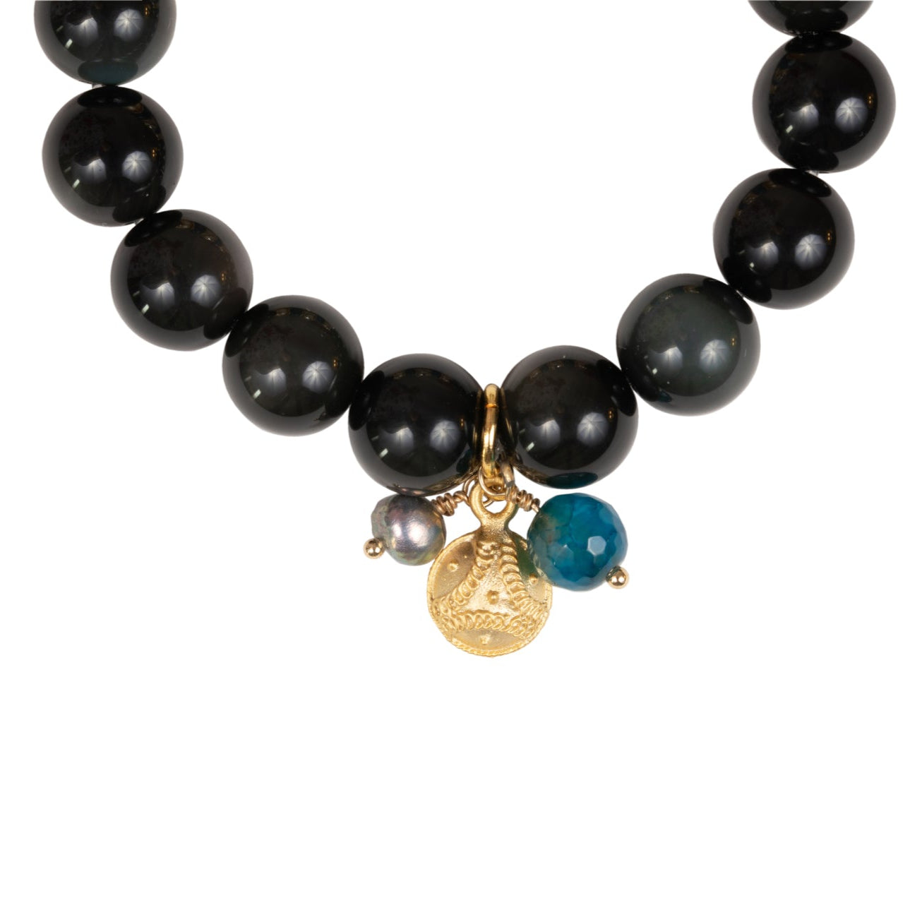 Black Onyx and Agate Bracelet with Mirror Kundan Centerpiece