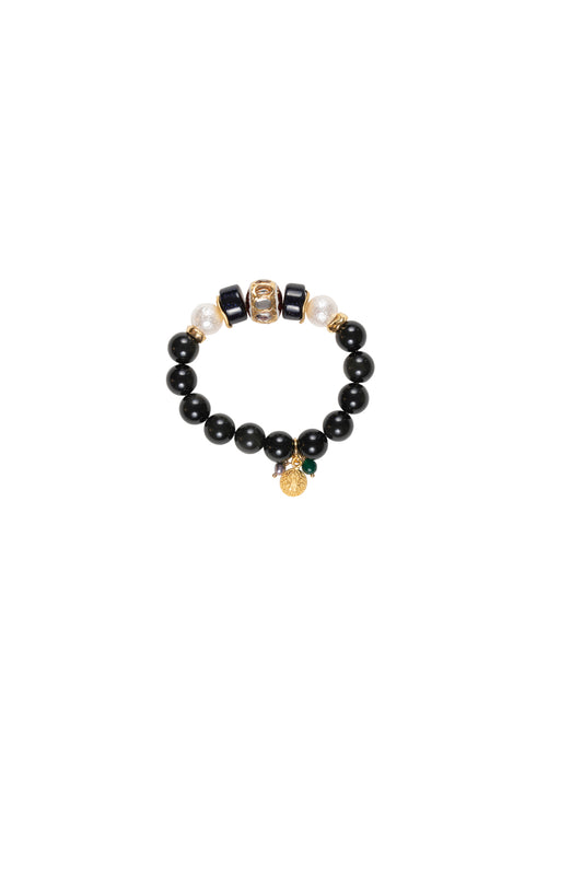 Black Onyx beads with Mirror Kundan Centerpiece Bracelet
