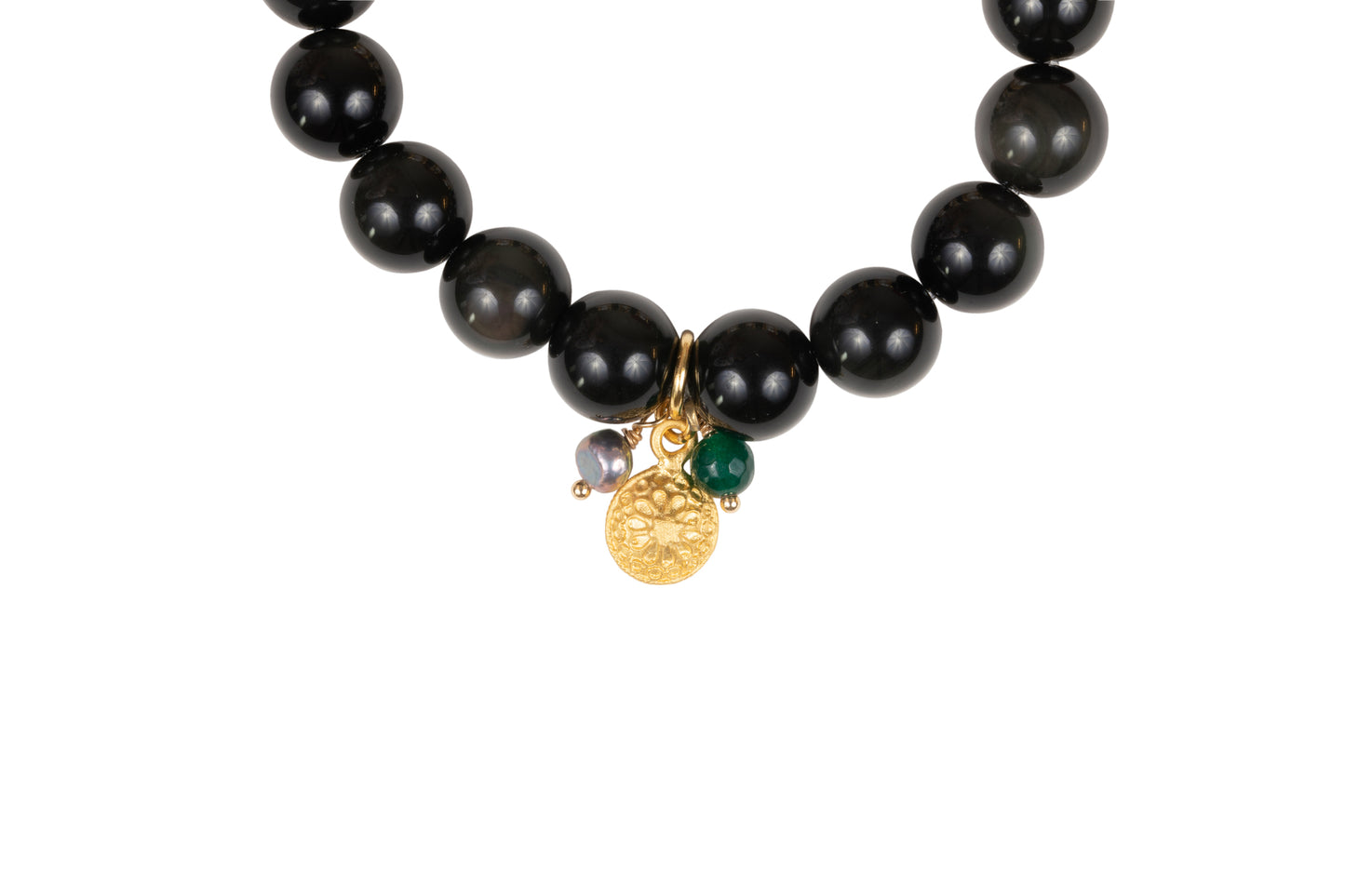 Black Onyx beads with Mirror Kundan Centerpiece Bracelet