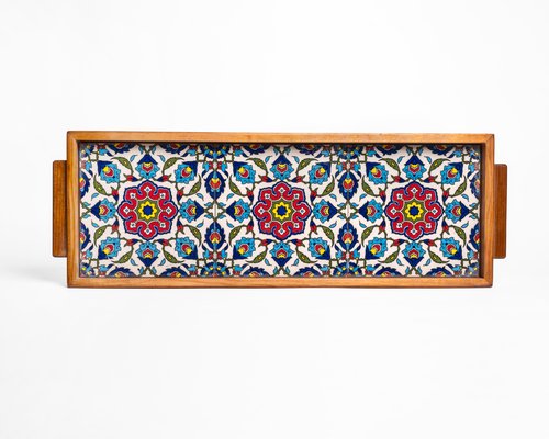 Palestinian Trays 3 Tiled Blue, Red & Yellow