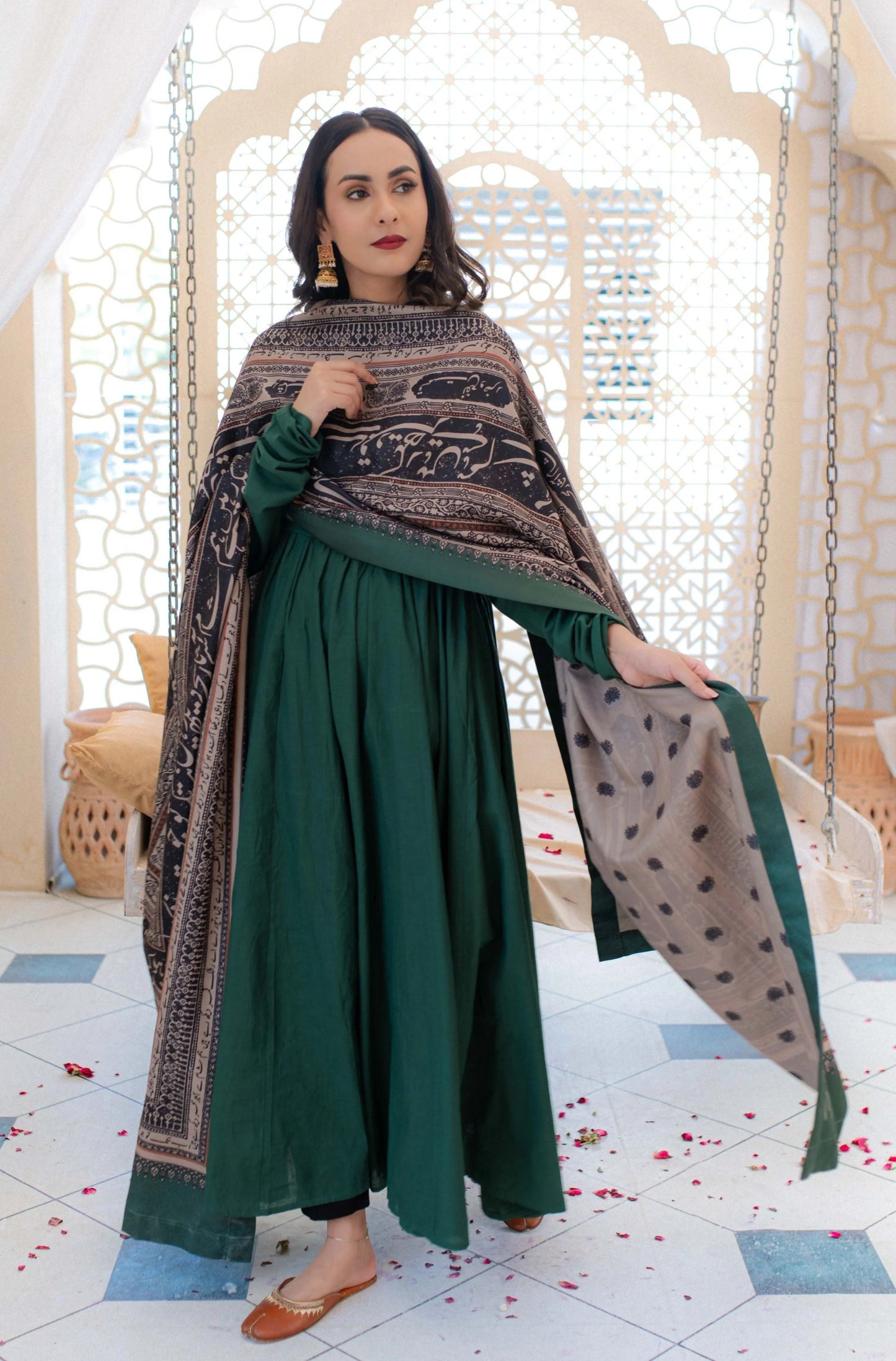 Rashk (Envious Moon) - Green & Beige Shawl