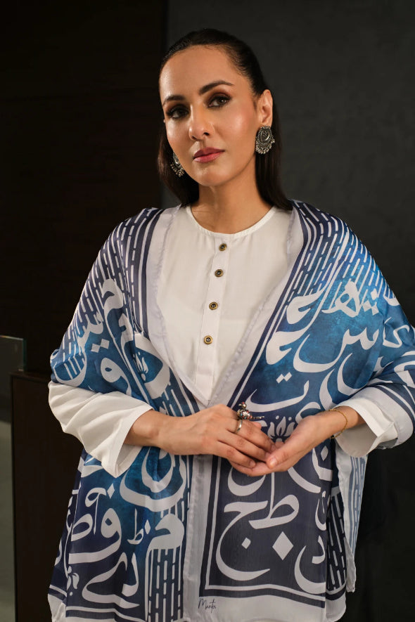 Manto Huroof Shaded Blue Scarf