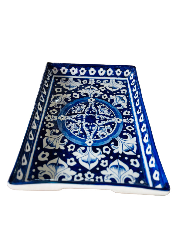 Multan Rectangle Tray Blue White