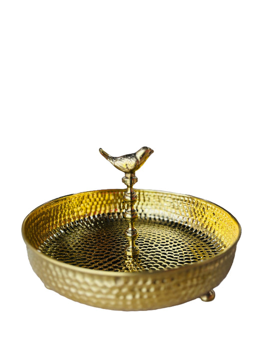 Single Tier Brass Bird  Bowl Stand