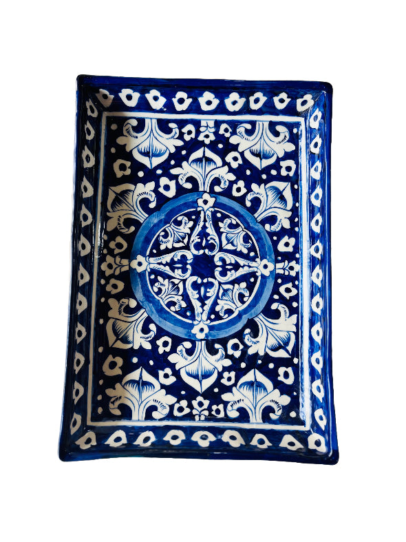 Multan Rectangle Tray Blue White