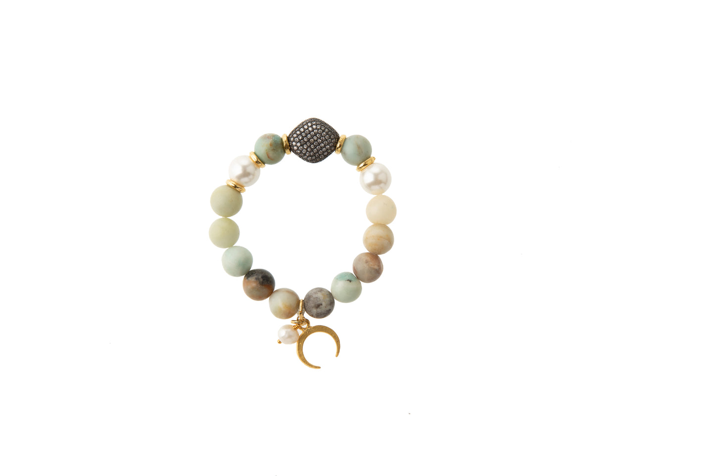 Amazonite with Genuine Pearl & Crescent Bracelet