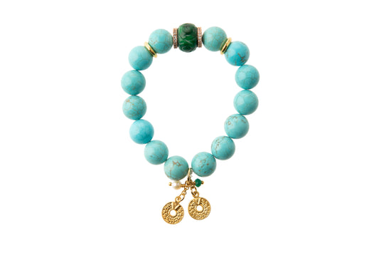 Turquoise with Carved Jade Bracelet