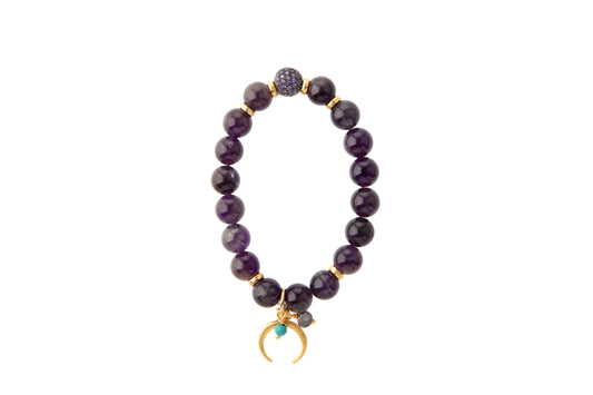 Amethyst with Genuine Pearl & Crescent Charm Bracelet