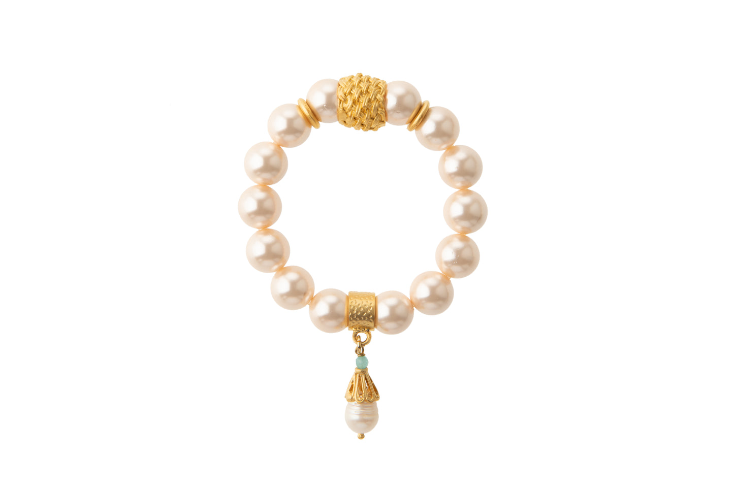 Blush Shell Pearl with Genuine Pearl Drop Charm Bracelet