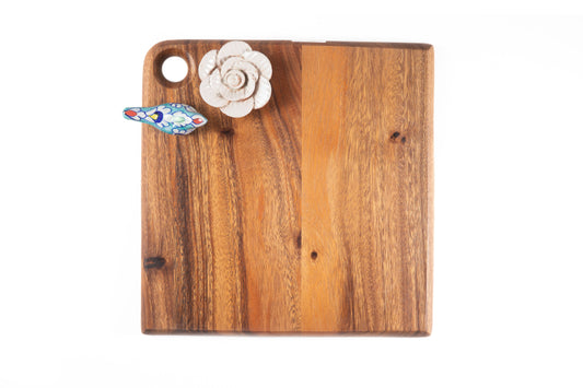 Bird & Flower Square Wooden Platter