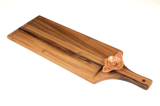 Single Flower Rectangular Wooden Platter with Handle