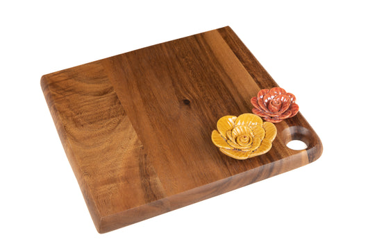 Flowers "Squared" Wooden Platter