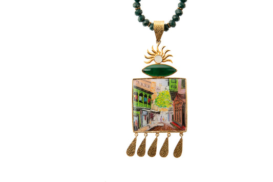 Lahore Scene with Green String Necklace