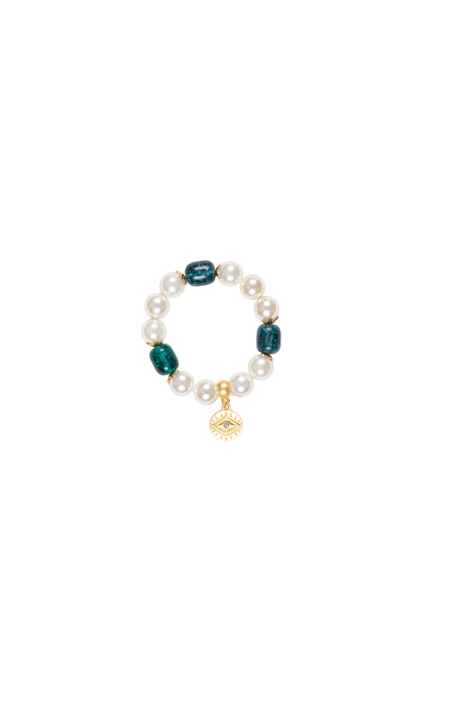 White Shell Pearl with Gold Plated Eye Charm Bracelet