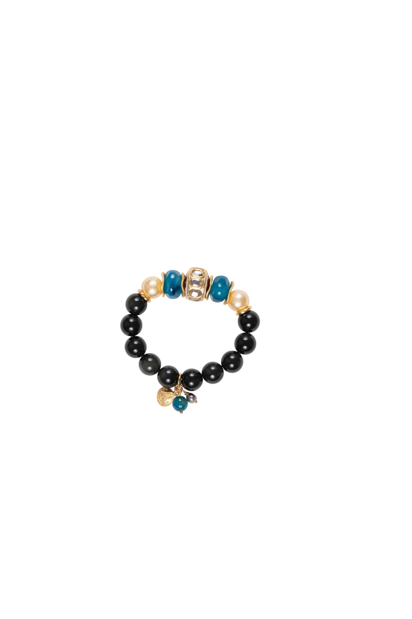 Black Onyx and Agate Bracelet with Mirror Kundan Centerpiece