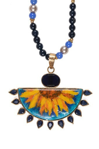 Sunflower with Dark Blue String Necklace