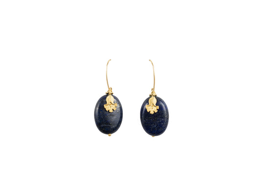 Lapis Drop Earrings With Gold-Plated Flowers