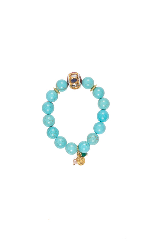 Turquoise Stone with Multi Kundan Centerpiece Bracelet