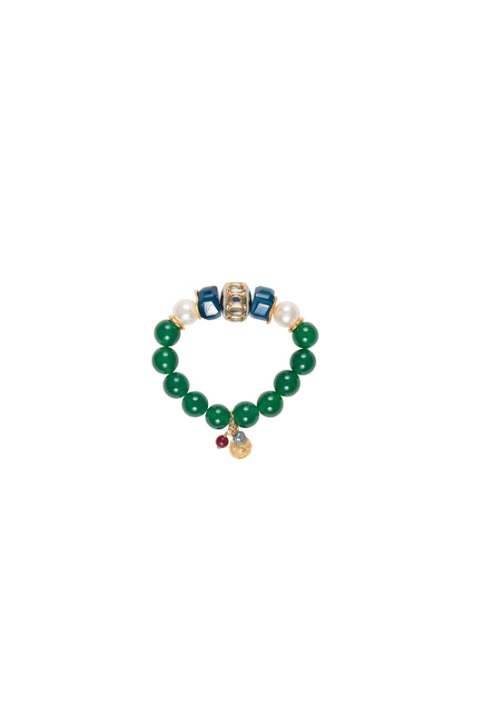 Green Agate with Mirror Kundan Centerpiece Bracelet