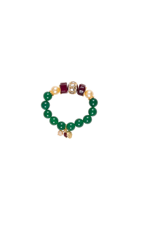 Green Agate with Mirror Kundan Centerpiece Bracelet